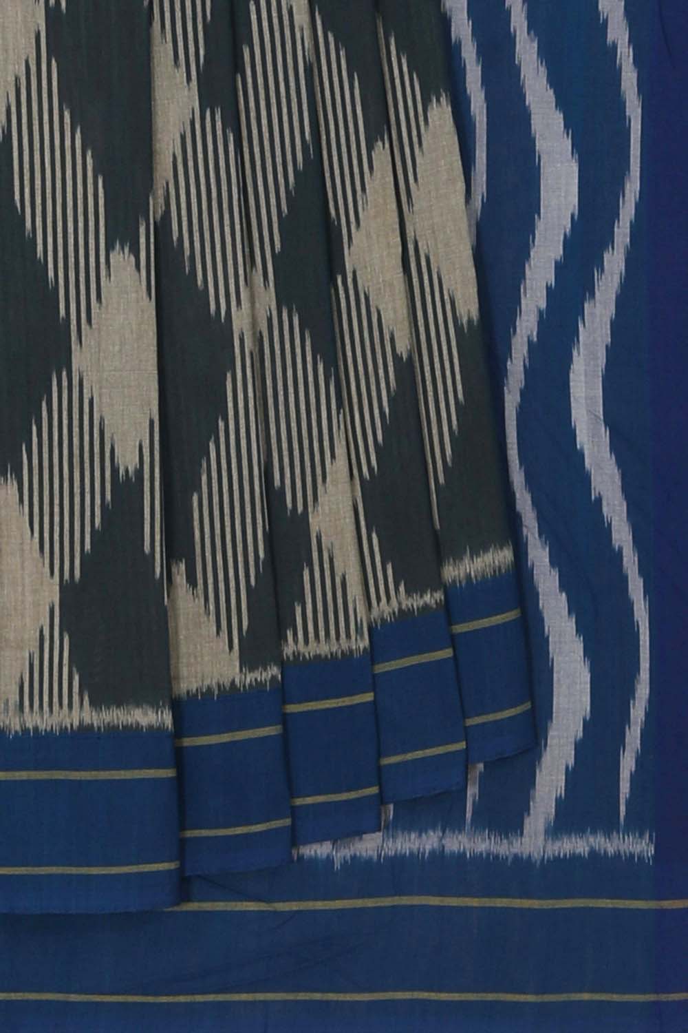Image of Dark teal Pochampally Cotton Ikat Saree